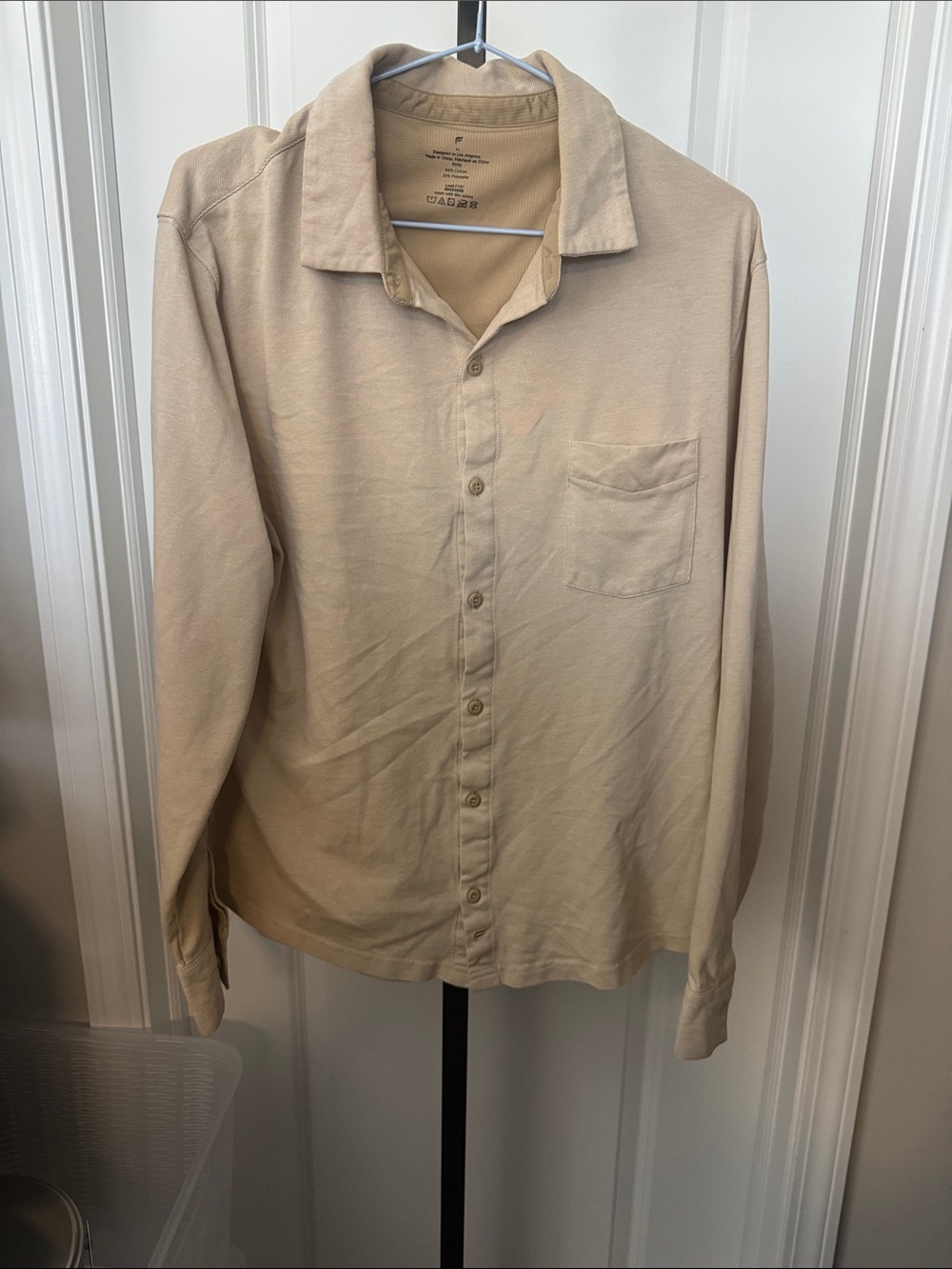Fabletics Men's Long-Sleeve Button-Down Shirt in Beige